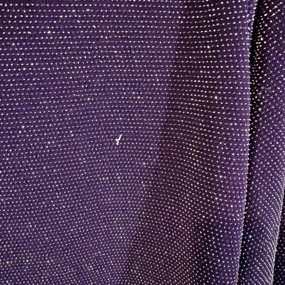 Self Esteem Glitter Blouse Dark Eggplant Purple V Neck Slinky Stretch Glitzy Top - Picture 5 of 7